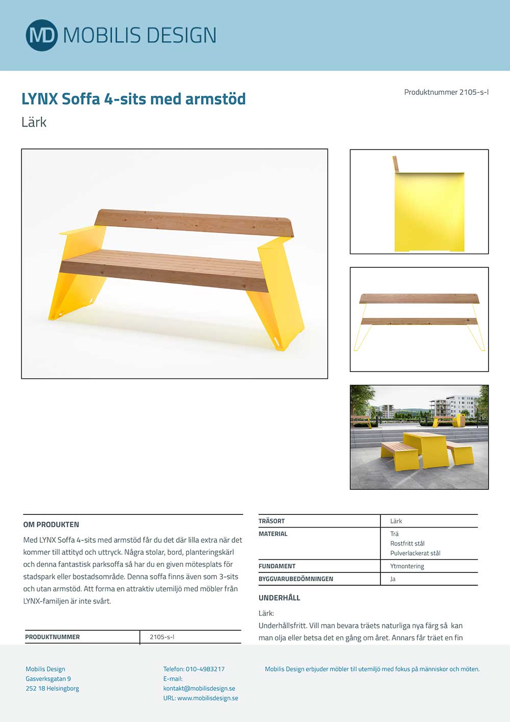 Produktblad för Lynx soffa på Mobilis Designs hemsida