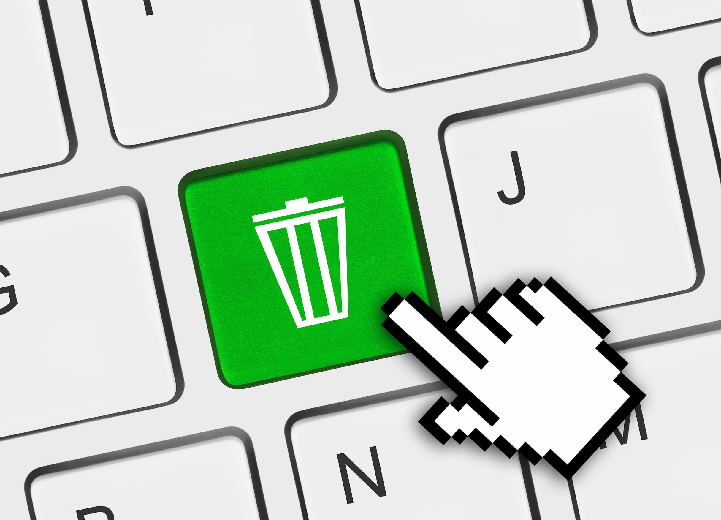 En illustration av en papperskorg på ett tangentbord som symboliserar att vårstäda hemsidan hos INKA webbyrå i Malmö.